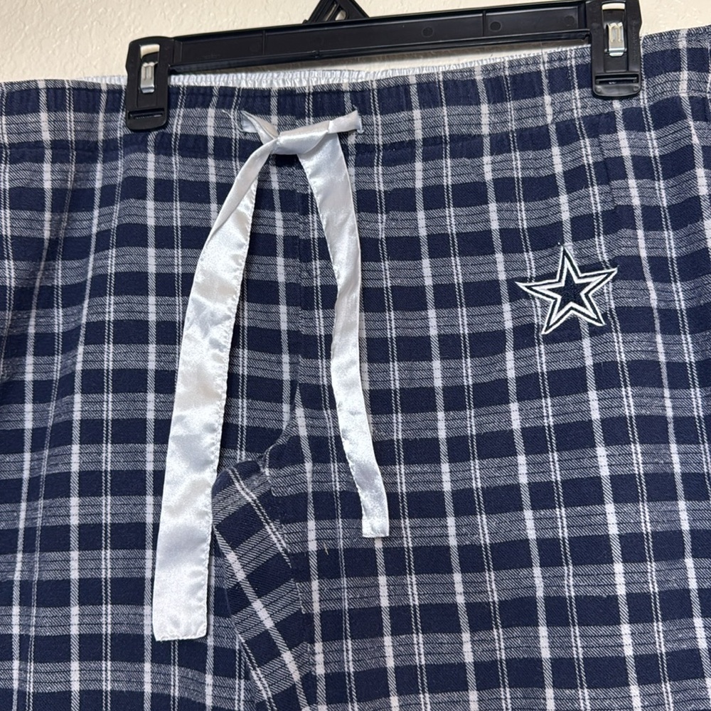 Cowboys Authentic Apparel Unisex Navy Plaid Pajama Pants with Star Logo.